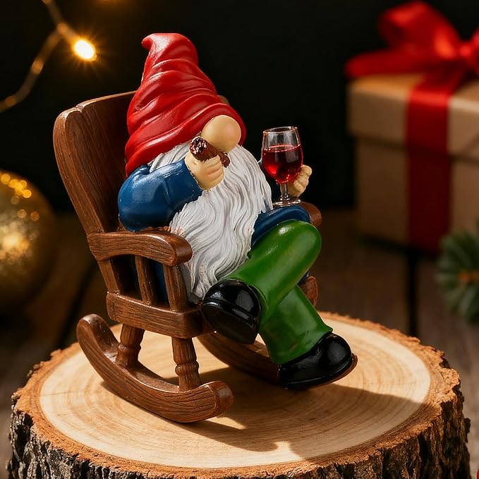 Toncoke Garden Gnomes for Outdoor, 7 Inch Gnomes Decorations for Yard, Gnome Garden Decor for Home Patio Lawn, Gnomes Gifts for Women Spring Summer Christmas Halloween (Rocking Chair & Wine Glass)