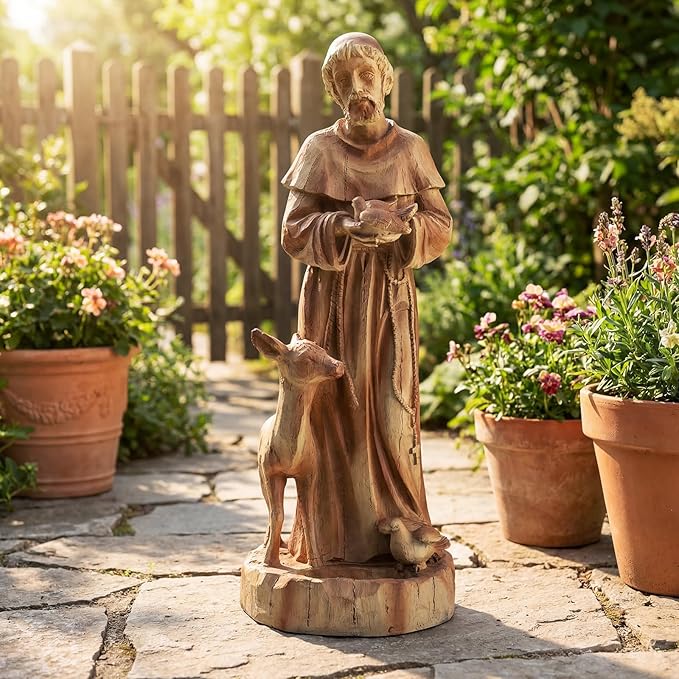 Giantex St. Francis Garden Statue with Bird Feeder, 24.5'' Outdoor Saint Francis Statue with Animals, Weather-Resistant Magnesium Oxide Religious Sculpture for Garden Patio Prayer Catholic Yard Decor