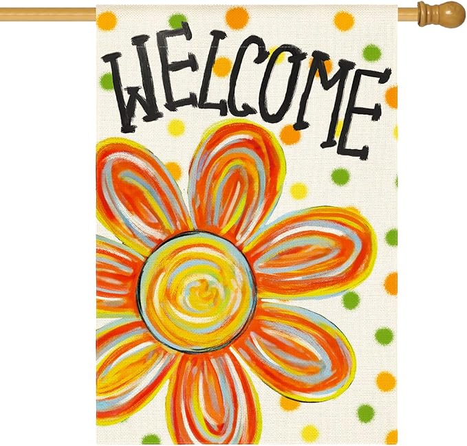 AVOIN colorlife Summer Floral House Flag 28x40 Inch Double Sided Outside, Welcome Seasonal Polka Dots Yard Outdoor Flag