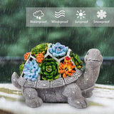 LESES Solar Garden Statues Turtle Figurine Decor with 7 LED Lights Outdoor Decoration Christmas Gifts for Women Mom Grandma Unique Tortoise Statue for Patio Backyard Yard Lawn Ornament