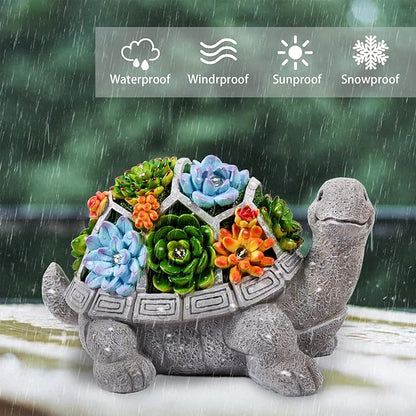 LESES Solar Garden Statues Turtle Figurine Decor with 7 LED Lights Outdoor Decoration Christmas Gifts for Women Mom Grandma Unique Tortoise Statue for Patio Backyard Yard Lawn Ornament