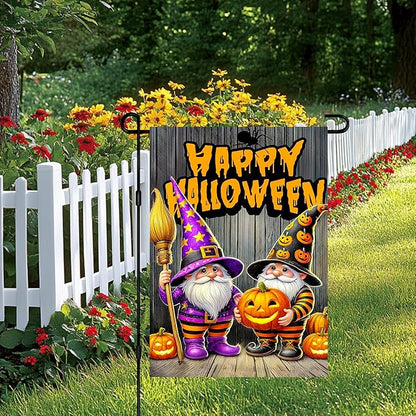 BlissYard Halloween Horror Garden Flag 12x18 Inch Pumpkin Gnome Happy Halloween Flag Lantern Flames Outdoor Yard Decor House Banner Porch Lawn Patio Home Decoration