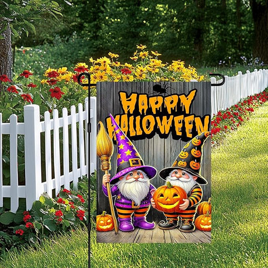BlissYard Halloween Horror Garden Flag 12x18 Inch Pumpkin Gnome Happy Halloween Flag Lantern Flames Outdoor Yard Decor House Banner Porch Lawn Patio Home Decoration