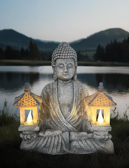 Buddha Outdoor Solar Figurine Decor Light, Meditation Small Elegant Garden Statues, Gifts for Mom, Halloween Décor Waterproof Patio Balcony Yard Lawn Ornament 8.66”