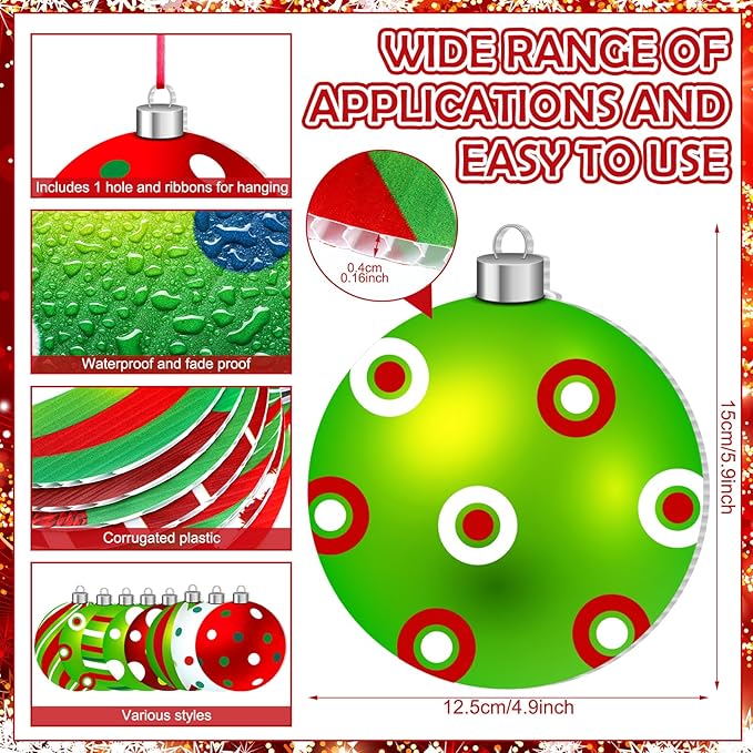 Rtteri 30 Pcs Christmas Outdoor Yard Ornaments 4.9 Inch Double Sided Lawn Decorations Red Green Christmas Hanging Ornaments Plastic Holiday Decorations for Xmas Home Yard Tree Porch Decor