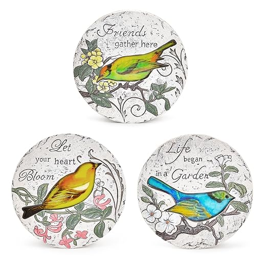 Sungmor 3PC Pretty Garden Stepping Stones, 9.5" Large Concrete Decorative Stones with Beautiful Pattern, Unique Outdoor Lawn Accents, Yard Walkway Flower Bed Wall Shelf Welcome Friends Decorations