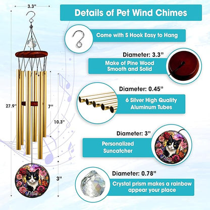 Personalized Pet Memorial Wind Chimes, Sympathy Gift for Loss of Dog Cat Lovers, Custom Photo Crystal Memory Ornament, Pet Remembrance Keepsake, Memorial Windchimes for Grandma Mom Garden Décor