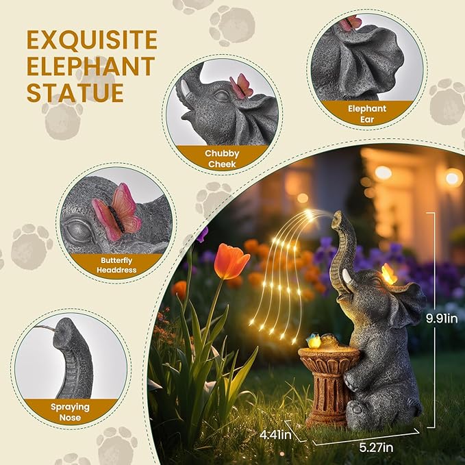 Garden Decor Watering Elephant Statues, Mother's Day, Birthday Gifts for Women Mom Grandma, Valentine's Day, Garden Art Housewarming Decor- Outdoor Statue Solar Lights Ornament for Yard Patio Balcony