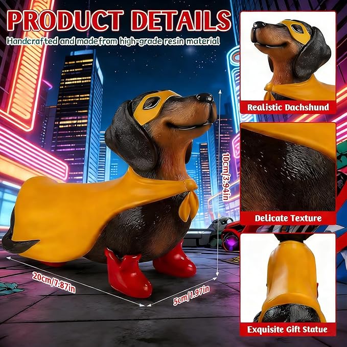 Holiday Dachshund Decor, Vintage Wiener Dog Decor, 9.06 Inch Blow Mold Lighted Super Hero Dachshund Statue, Outdoor/Indoor Holiday Party Decoration for Yard or Home
