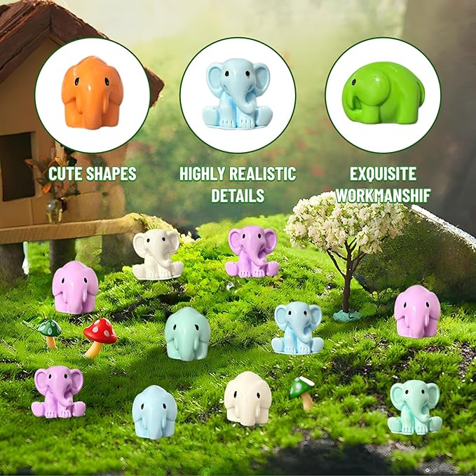 96 PCS Small Elephant Figurines - 0.8" Tiny Resin Elephants in 8 Colors for Fairy Garden, DIY Crafts, Home Decor, Table Scatter