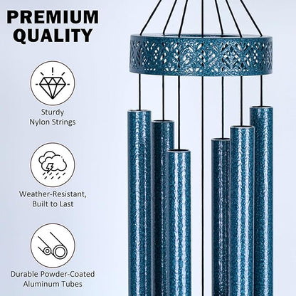 Vanquer Wind Chimes for Outside Deep Tone - 38'' Wind Chimes Outdoor Clearance, Deep Tone, Soothing, Windchimes Outdoors, Memorial, Sympathy Gift, Garden Patio Yard, Home Décor (38" Water Vein Blue)
