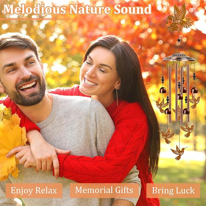 Hummingbird Gifts for Women - Hummingbird Wind Chimes for Outside, Mom Grandma Sister Christmas Mother's Day Birthday Houswarming Gifts, Memorial Wind Chimes for Outdoor Garden Patio Decor