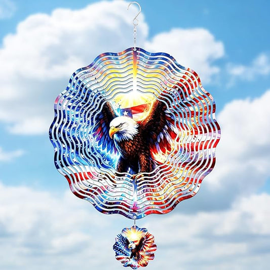 American Eagle Wind Spinner - 3D Flag Pattern Wind Spinners Outdoor Stainless Steel Kinetic Art Spinning Decor 12 Inch 250 Anniversary Hanging Ornaments for Patio Lawn Garden Yard Balcony