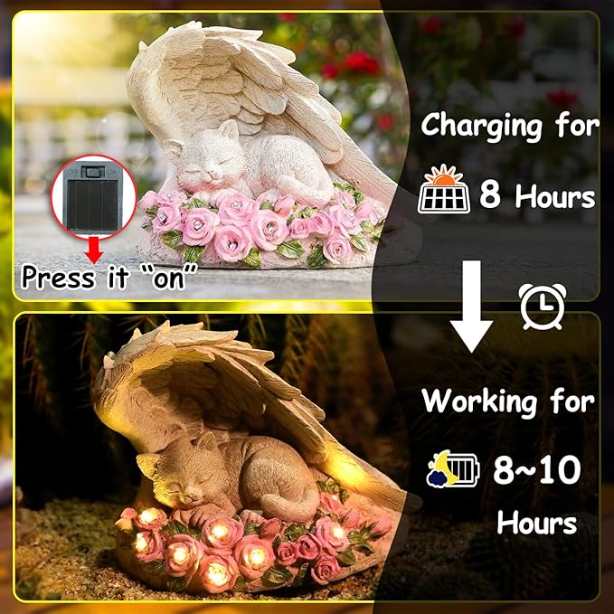 Cat Memorial Stone - Solar Light Pet Hologram Tribute, Waterproof & Durable Outdoor Statue for Memorial Gardens, Unique Cat Memorial Gifts & Decor