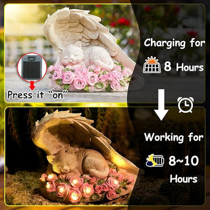 Cat Memorial Stone - Solar Light Pet Hologram Tribute, Waterproof & Durable Outdoor Statue for Memorial Gardens, Unique Cat Memorial Gifts & Decor