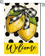 AVOIN colorlife Polka Dot Welcome Lemon Summer Garden Flag 12 x 18 Inch Double Sided Outside Yard Outdoor Decoration