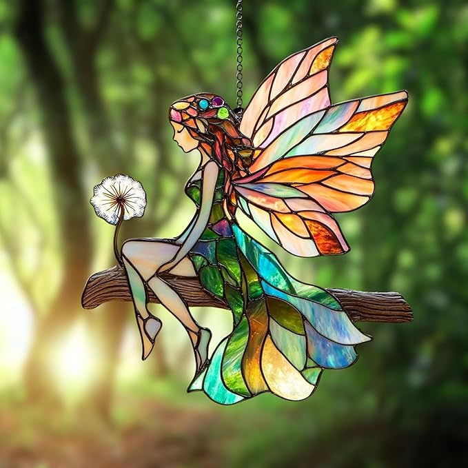 Cute Fairy Acrylic Suncatcher, Boho Suncatchers for Window Hanging Ornament, Stained Glass Effect Indoor Outdoor Garden Decor for Cottagecore Lover, Gifts for Mother's Day, Mom, Grandma, Wife, Women