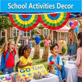 4Pack Colorful Bunting Flags Decor Birthday Party Classroom 2x4 Ft Bright Color Bunting Pleated Half Fan Bunting Banner Decor Outside Summer Party with Canvas Header Brass Grommets Mexican Themed Multi-Color Stripes Bunting Decoration Party Garden Porch
