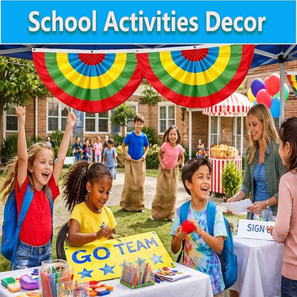 4Pack Colorful Bunting Flags Decor Birthday Party Classroom 2x4 Ft Bright Color Bunting Pleated Half Fan Bunting Banner Decor Outside Summer Party with Canvas Header Brass Grommets Mexican Themed Multi-Color Stripes Bunting Decoration Party Garden Porch