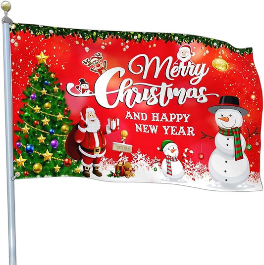 Christmas Flags 3x5 Outdoor Double Sided Merry Christmas Vacation Decorations New Year Yard Flags for Outside Xmas Santa Claus Snowman Holiday House Banner Decor