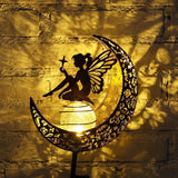 MEBRUDY Fairy Solar Garden Outdoor Decor, Moon Figurine Light Stake Housewarming Ornament for Patio, Lawn, Yard, Pathway, Unique Gift Ideas for Gardening, Mom, Grandma, Women