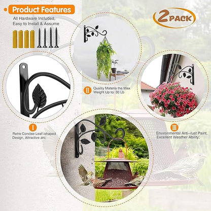 Hanging Plant Bracket, 12 Inch Wall Mount Hanger, Rust-Resistant Metal Plant Hanger for Flowers, Bird Feeders, Lanterns, Wind Chimes