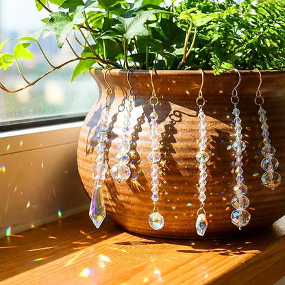 MTLEE 6 Pcs Crystal Suncatchers Plant Decorations Charms Hanging Prisms for Window Indoor Garden Plant Pot Holder Hanger Tree Vine Home Chandeliers Outdoors(Classic)