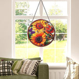 Sunflowers Stained Glass Window Hanging Suncatcher with Chain - 7.9" Outdoor/Indoor Art Decor for Home Garden, Wedding, Thanksgiving, Mother's, Valentine's & Christmas Ornaments Present