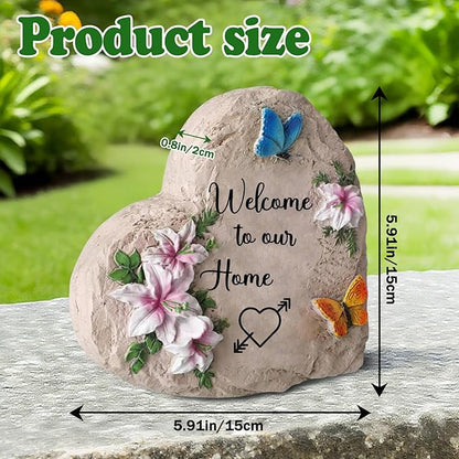 Welcome to Our Home-Resin Stepping Stone,Outdoor Garden Pathway Decoration,Heart Shaped Decorative Stone for Garden,Walkway Sculpture Yard Art for Patio,Home Decor