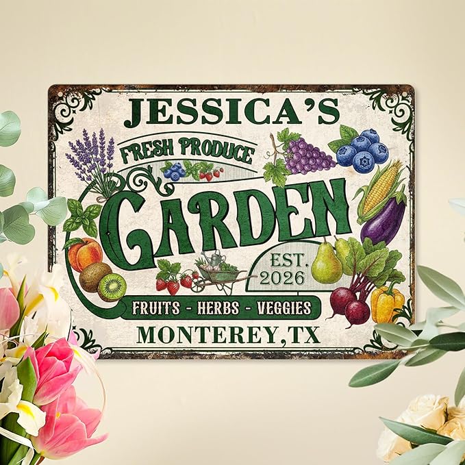 Personalized Garden Signs for Outside Custom Metal Tin Sign for Women, Retro Funny Welcome Metal Sign for Patio, Yard Rustic Home Decor Gift for Mothers Day, Grandmas, and Gardening Lovers