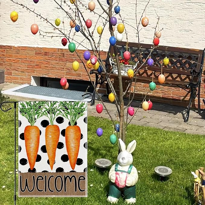 1Pcs Easter Garden Flag 12x18 Inch, Double Sided Weatherproof Garden Flag for Outside, Cute Carrot Yard Banner, Welcome Garden Flag, Spring Lawn Sign, Easter Garden Flags for Outdoor Decor