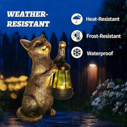 HONGLAND Cat Outdoor Statues Garden Decor, Cat Figurines Solar Lantern Lights, Birthday Gifts for Mom, Front Patio Balcony Yard Art Lawn Ornaments Porch Outdoor Decorations