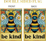 Spring Summer Garden Flag 12x18 Inch Be Kind Bee Stained Glass Floral Art Design Outdoor Yard Porch Lawn Garden for Seasonal Farmhouse Cottage Home Decor