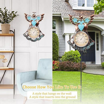 MUMTOP Outdoor Thermometers for Patio-Indoor Outdoor Wall Thermometer - Solar Led Light Angel Outside Decorative Temperature for Home or Garden Decor