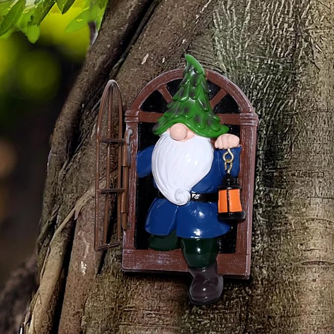 vomiceak Whimsical Fairy Garden Gnome Statue, Tree Faces Decor Outdoor -5.9 Inch, Funny Garden Tree Decoration,Ideal Patio Yard Lawn Porch Decoration