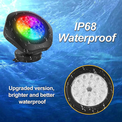 RGB Pond Lights,18 LED Underwater Submersible Fountain Light, Remote Control IP68 Waterproof Color Changing Spotlights Lighting for Fish Aquarium Tank Garden Yard Pool(Set of 4)