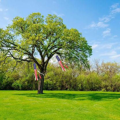 2 Pack American Flag Windsock, 40 Inch USA 4th of July Decorations Outdoor, Fade Resistant Stars & Stripes Patriotic Decor, Red White and Blue Wind Socks for Outside Memorial Day Yard Garden Decor
