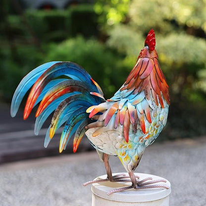 Ratuor Metal Rooster Decor Garden Statue,Yard Chicken Decorations Outdoor Sculpture for Backyard Patio Kitchen Lawn Ornaments,Birthday Housewarming Gifts for Women Mom