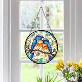 7.8" Bluebird Suncatcher Stained Glass Window Hanging Blue Bird Sun Catchers Birds Lover Ornament Wall Home Room Door Garden Decor Birthday for Nature Lovers Women Mom
