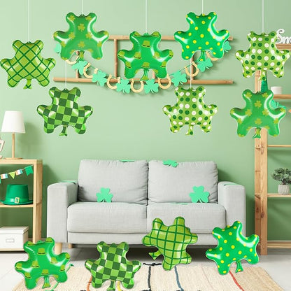 Wiooffen 12Pcs St. Patrick's Day Inflatables Large Shamrock Blow Up Balloons Lucky Clover Hanging Ornaments PVC Inflatable Ball Yard Lawn Decorations for St. Patrick's Party Outdoor Indoor Decor