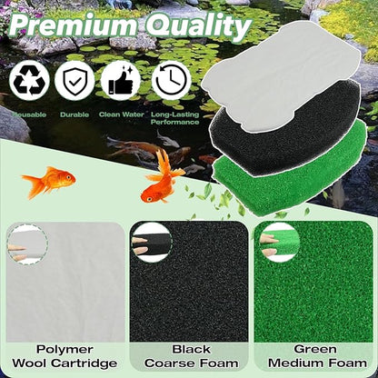 3-in-1 Set 5-in-1 600 & 6-in-1 900 Pond Filter Pads (8 Polymer Wool Cartridge, 1 Coarse Foam & 1 Medium Foam) Compatible with Inpond, Pond Filter Media for Outdoor Ponds