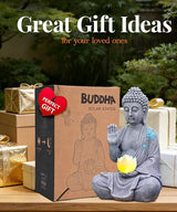 Nacome Solar Buddha Garden Statues with Lotus Flower: Resin Zen Decor Waterproof Sculpture Outdoor Light Design for Outside Patio Lawn Yard Balcony - 10.6 inches(Grey)