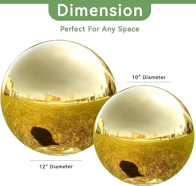 Lily's Home Stainless Steel Gazing Globe Mirror Ball, Colorful and Shiny Addition to Any Garden or Home. Shiny Gold.