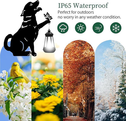 Black Dog Christmas Decorations Outdoor - Solar Lights Outdoor Garden Decor Stake with Butterfly Decorative Metal Housewarming Ornament for Yard Pathway Lawn Patio – Unique Gift Ideas for Christmas