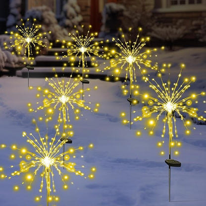 Solar Garden Firework Lights Outdoor Waterproof 2 Pack Solar Powered Art Stake Twinkle Lighting for Outside Decor, 120 LED Sparklers String Lights for Yard Party Decorations (Warm White)