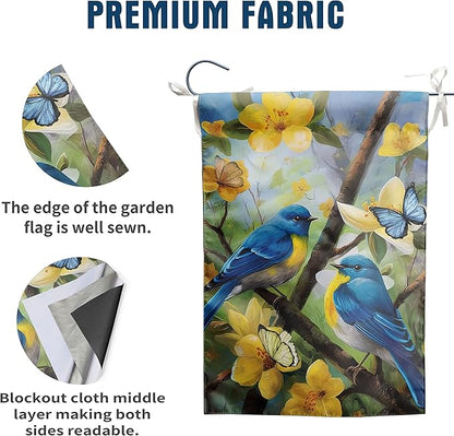 Summer Garden Flags Floral Bluebird Garden Flag Flower Spring Yard Flags for Outside 12x18 Double Sided Outdoor Front Porch Decor