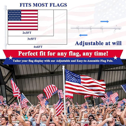 PHITRIC Flag Pole, Tangle Free Spinning Stainless Steel Rustproof Flagpole for 3x5 Sports Fan Outdoor Flags for Outside House (White, 6FT, Without Bracket)