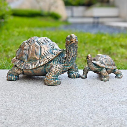 2 Pcs Outdoor Garden Turtle Statue, Mother and Baby Turtle Figurines for Garden, Patio, Lawn, Deck Decor, Resin Housewarming Gifts