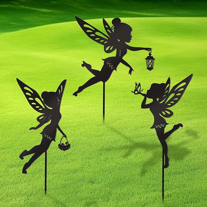 Bnesi Enchanted Garden Metal Art Decor Funny Garden Accessories Outdoor 3-Piece Set Decoration Suitable for Outdoor Yard Flower Pot Lawn Decoration (Lively)