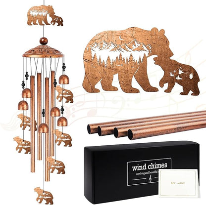 Bear Wind Chimes for Outside, Bear Gifts for Men Women Nature Lovers Metal Windchimes Outdoors, Mountain Forest Wildlife Design Home Garden Patio Yard Decor